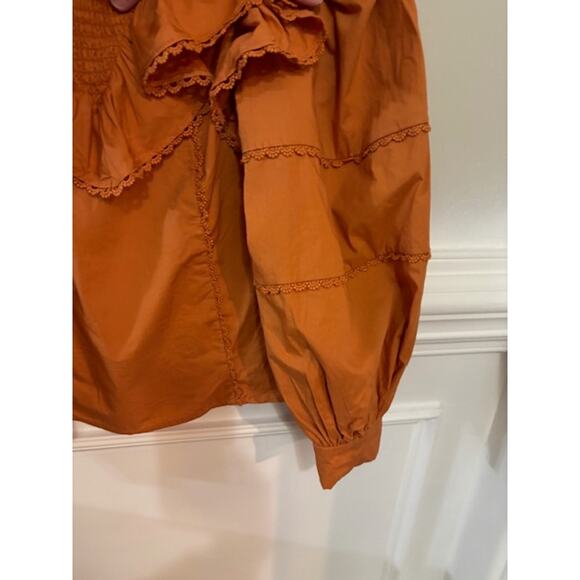 TUCKERNUCK Hyacinth House Persimmon Ruffle Parker Blouse Top Size XXS - Picture 7 of 9
